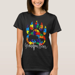 Mens Grandpa Bear Autism Awareness Paw Puzzle Pie T-Shirt