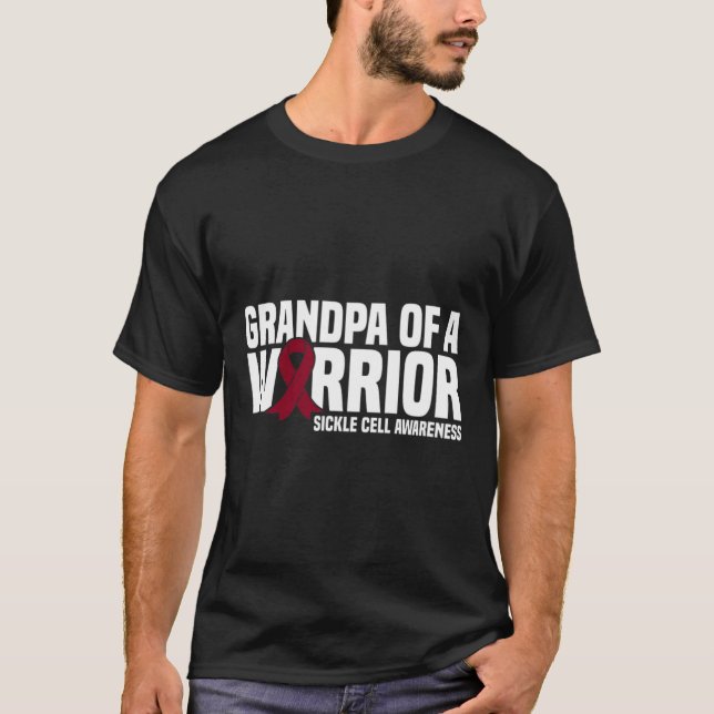 Mens Grandpa of a Warrior Burgundy Ribbon Sickle C T-Shirt (Front)