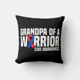 Mens Grandpa of a Warrior CHD Congenital Heart Dis Throw Pillow