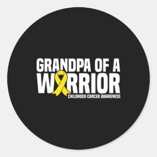 Mens Grandpa of a Warrior Ribbon Childhood Cancer  Classic Round Sticker