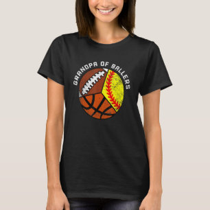Mens Grandpa Of Ballers   Softball Basketball Foot T-Shirt