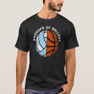 Mens Grandpa Of Ballers  Volleyball Basketball Gra T-Shirt