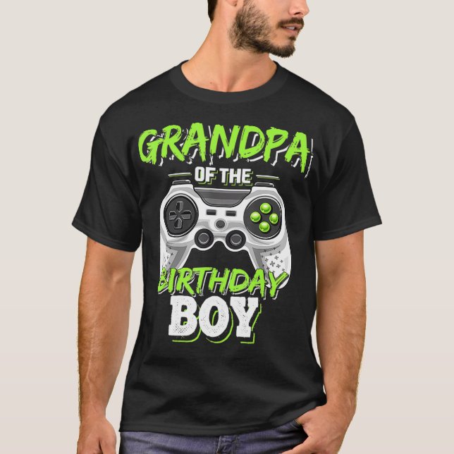 Mens Grandpa of the Birthday Boy Matching Video Ga T-Shirt (Front)