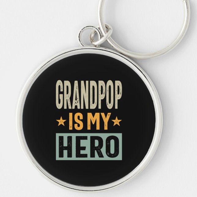 Mens Grandpop Is My Hero - Dad Grandpa Gift Keychain (Front)