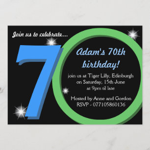 Mens Green / Blue Seventieth 70th Birthday Party Invitation