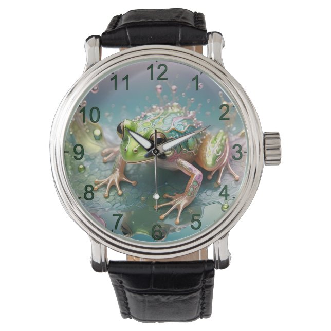 Mens Green Frog Fractal Art Design, Watch (Front)