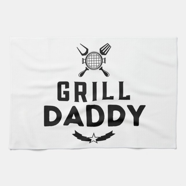 Mens Grill Daddy BBQ And Smoking For Father's Day Kitchen Towel (Horizontal)
