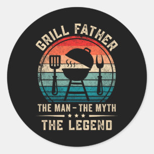 Mens Grill Father Grilling Bbq Meat Smoker Classic Round Sticker