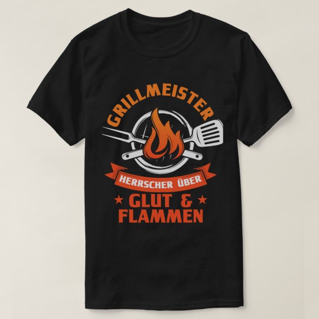 Mens Grillmeister Ruler Over Glow Flames Grilling T-Shirt (Design Front)