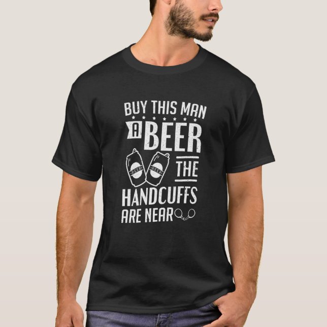 Mens Groom The Handscuffs Are Near Bachelor Party T-Shirt (Front)