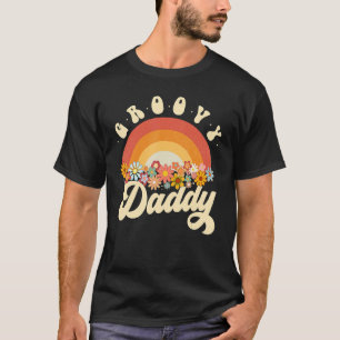 Mens Groovy Daddy Retro Rainbow Colorful Flowers D T-Shirt
