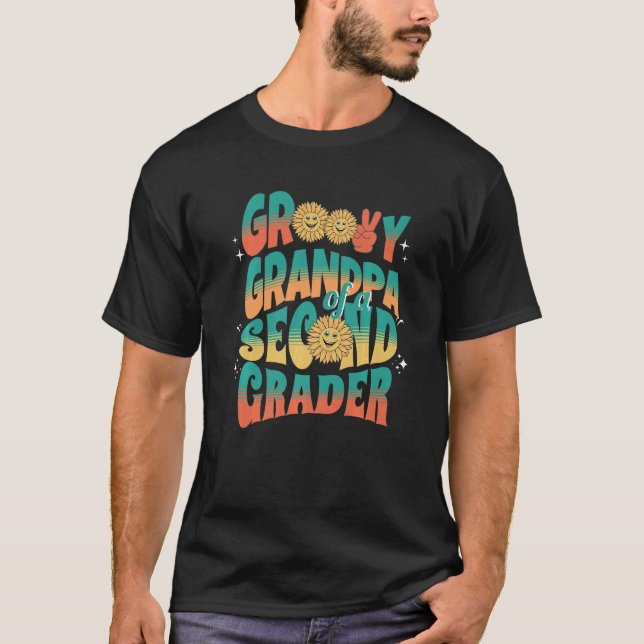 Mens Groovy Grandpa Of A Second Grader First Day B T-Shirt (Front)