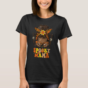 Mens Groovy Spooky Mama Messy Bun Black Women Hipp T-Shirt