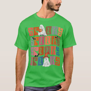 Mens Groovy Spooky Vibes Vintage Floral Ghost Hipp T-Shirt