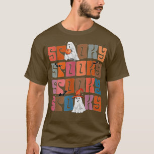 Mens Groovy Spooky Vibes Vintage Floral Ghost Hipp T-Shirt