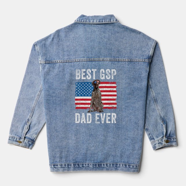Mens Gsp Dad American Flag German Shorthaired Poin Denim Jacket (Back)