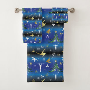 Men's Gymnastics Christmas Tree Snowflake Bath Towel Set