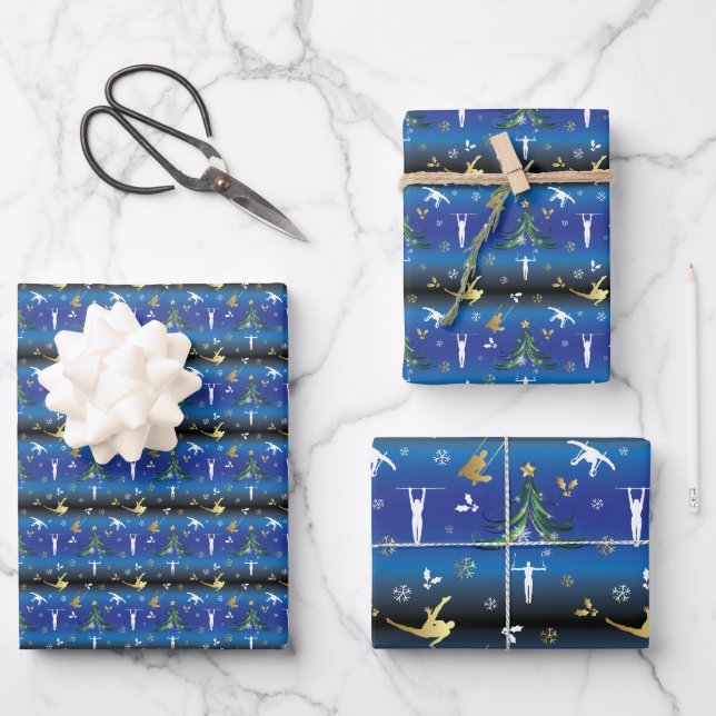 Men's Gymnastics Christmas Tree Snowflake Wrapping Paper Sheet (Front)