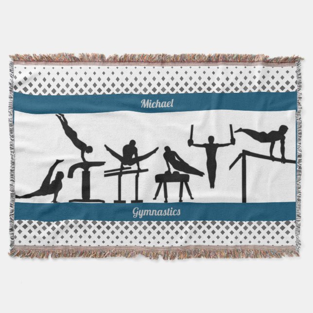 Men's Gymnastics Throw Blanket w/ His Name (Front)