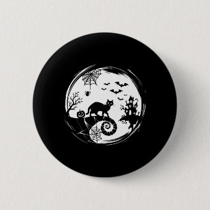 Mens Halloween Cat Spider Bats Moon Black Cat 2 Inch Round Button