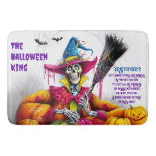 Men's Halloween King Spooky Skeleton Bath Mat