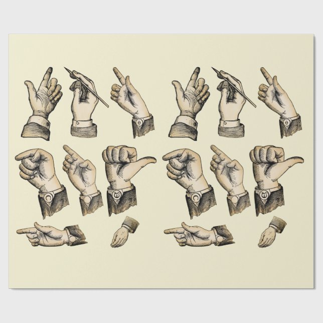 Mens hand Gestures Vintage art collage Wrapping Paper (Flat)