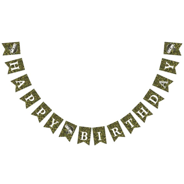 Men's Happy Birthday Big Bass Fishing Camouflage  Bunting Flags (All)