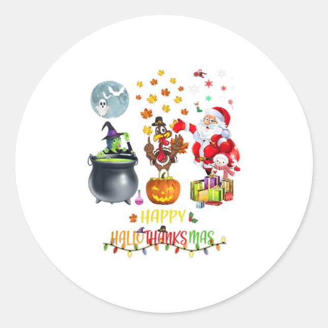 Mens Happy Hallothanksmas Funny Hallowee Classic Round Sticker (Front)
