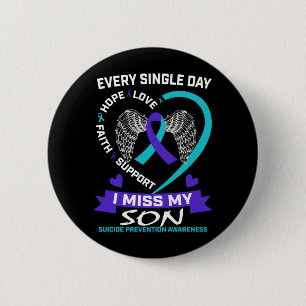 Mens Heart Teal Purple Miss Son Awareness 2 Inch Round Button