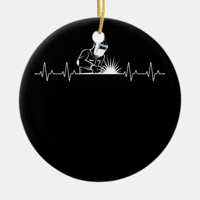 Mens heartbeat welding heartbeat welder welder ceramic ornament (Front)