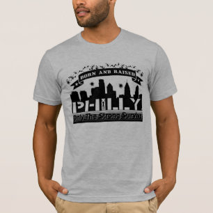 Mens Heather Grey, Born and Raised PHILLT tee. T-Shirt