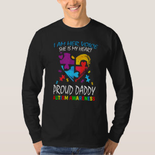 Mens Her Voice My Heart Daughter Autism Awareness T-Shirt