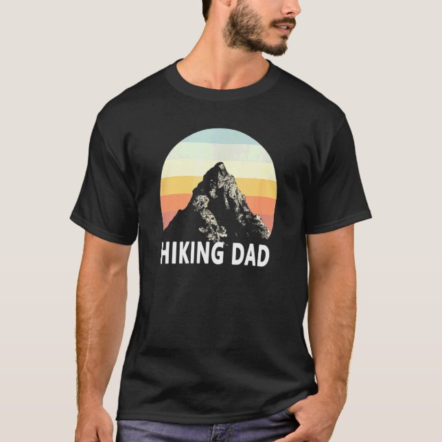 Mens Hiking Dad Mountain Sunset Circle Rainbow Out T-Shirt (Front)
