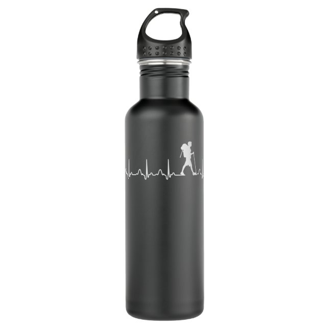 Mens Hiking Heartbeat EKG Pulse Hiker Lover 355 710 Ml Water Bottle (Front)