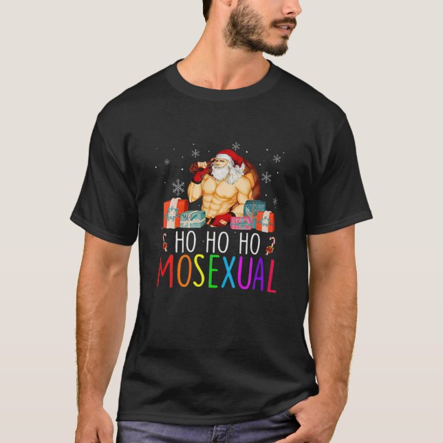 Mens Ho Ho Ho Mosexual Gay Santa LGBT Pun Pride Ch T-Shirt (Front)