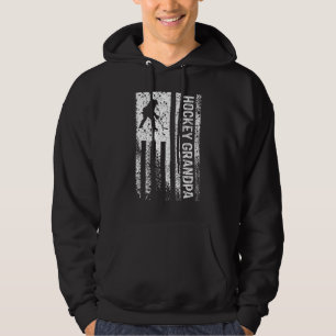 Mens Hockey Grandpa Distressed American Flag Hoodie