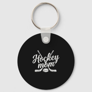 Men's hockey mom crossed sticks puck proud ice keychain