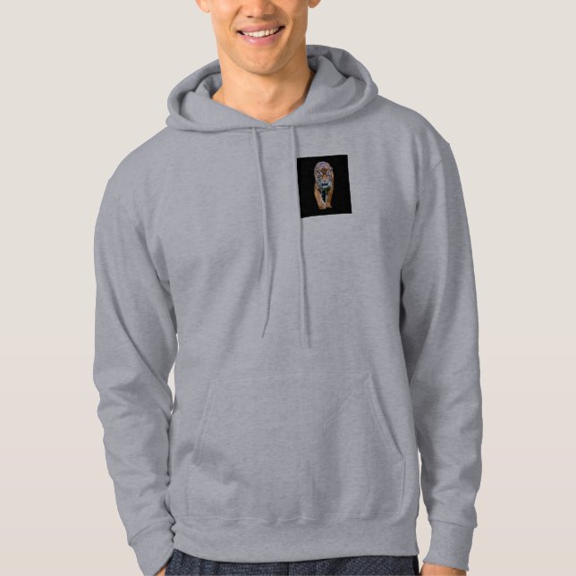 Men's Hooded Grey Sweatshirt Hoodie Walking Tiger (Front)