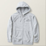 Men's Hoodie  Just Married<br><div class="desc">For the Groom shown is a heather grey colour zip hoodie to relax in. Grey embroidered text on the front and back that shows Just Married. 
Customize this item or buy as is.</div>