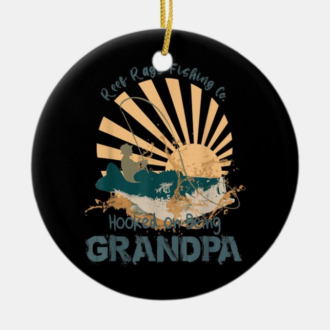 Mens Hooked On Being Grandpa Fun Fishing  Ceramic Ornament (Front)
