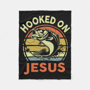 Mens Hooked On Jesus Christian Fishing-shirt Funny Fleece Blanket