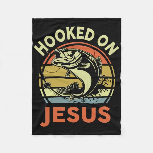 Mens Hooked On Jesus Christian Fishing-shirt Funny Fleece Blanket (Front)