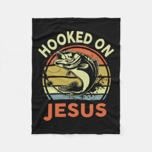 Mens Hooked On Jesus Christian Fishing-shirt Funny Fleece Blanket
