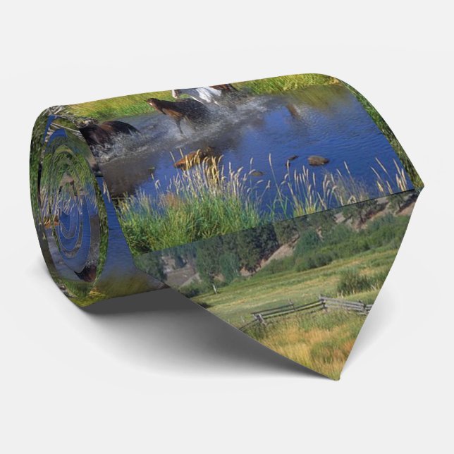 Mens Horses Runnin Through Water Western Neck Tie (Rolled)
