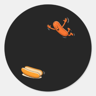 Mens Hot Dogs Jumping Into Bun Sausage Bbq 250 Classic Round Sticker