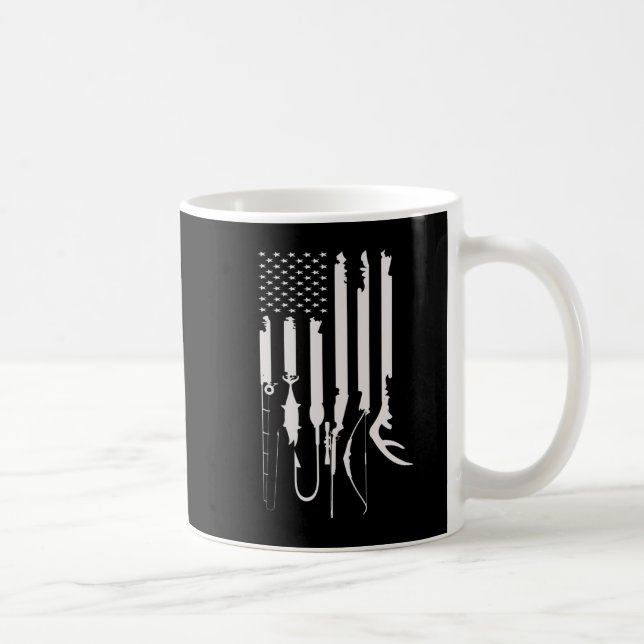 Mens Hunting Fishing USA Flag American Themed Deco Coffee Mug (Right)