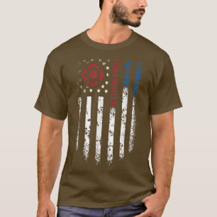 Mens Husband Father Firefighter USA Flag Patriotic T-Shirt