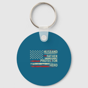 Mens Husband Father Protector Hero Keychain