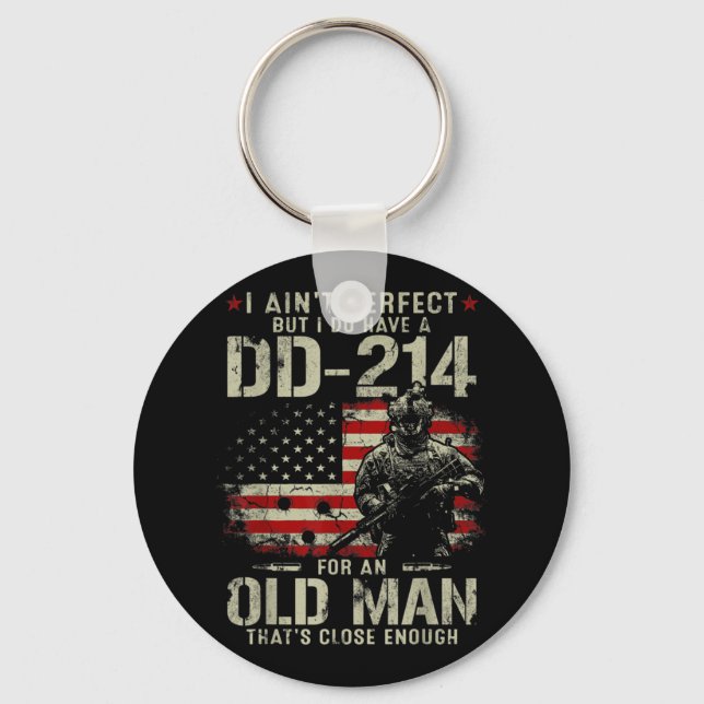 Mens I Ain't Perfect I Do Have A DD-214 Veteran Keychain (Front)