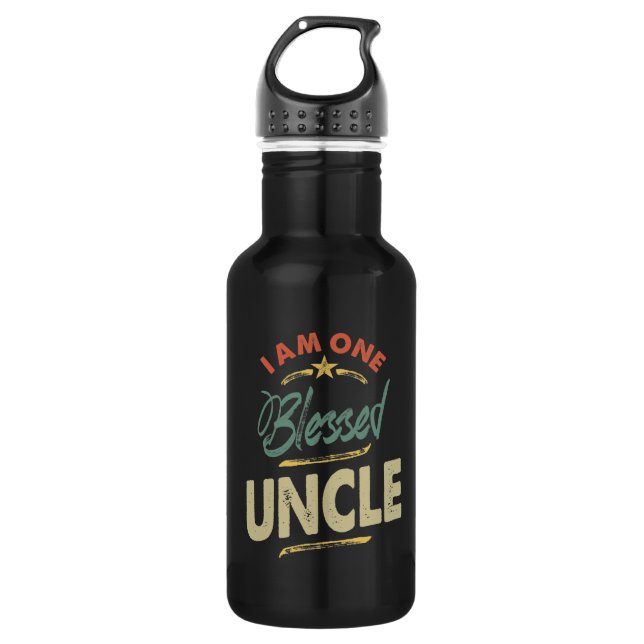 Mens I Am One Blessed Uncle Gift 532 Ml Water Bottle (Front)